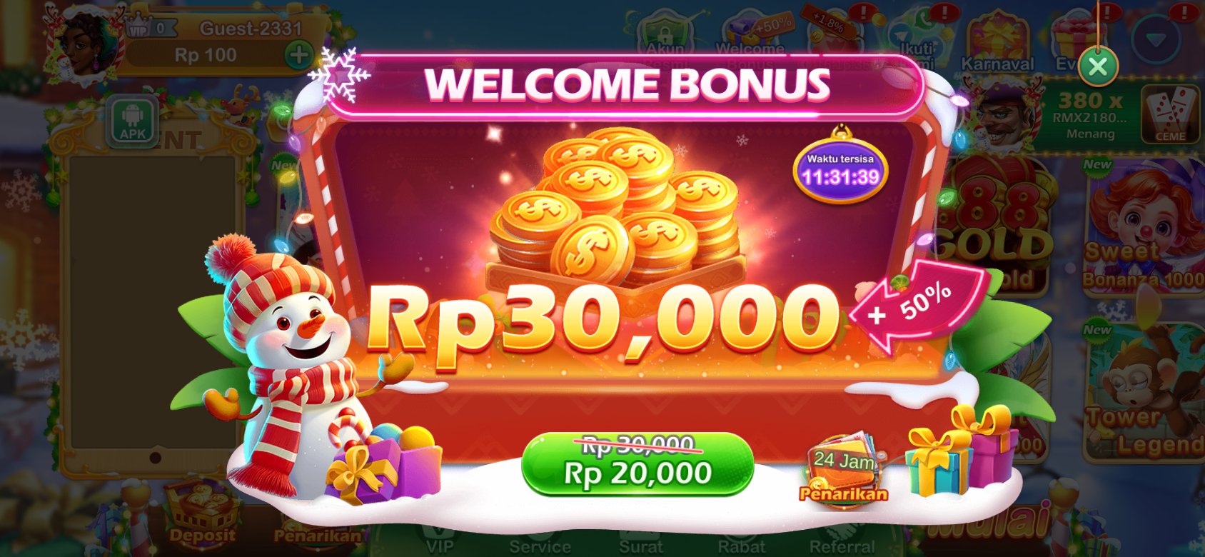 Bonus selamat datang K3K3 Apk 4 J 5442 F dengan diskon spesial untuk pengguna baru.